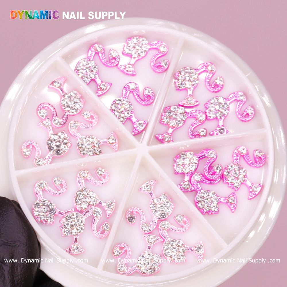 pink Barbie head nail charms wheel - 4