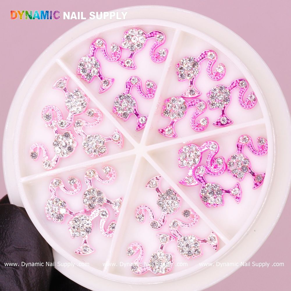 pink Barbie head nail charms wheel - 5