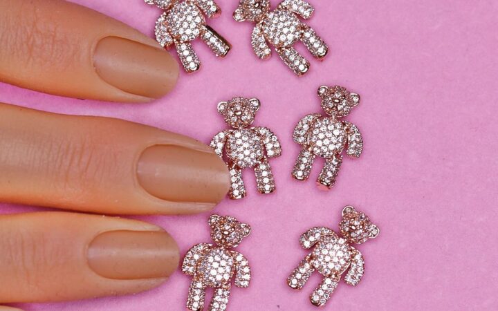 Rose Gold Teddy Bear Nail Charm — 6-Piece Accent Set