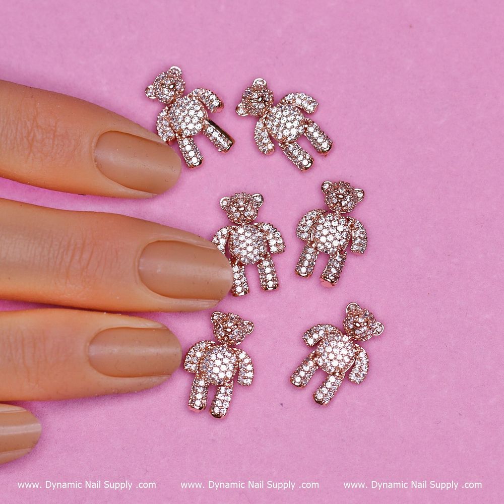 Rose Gold Teddy Bear Nail Charm — 6-Piece Accent Set