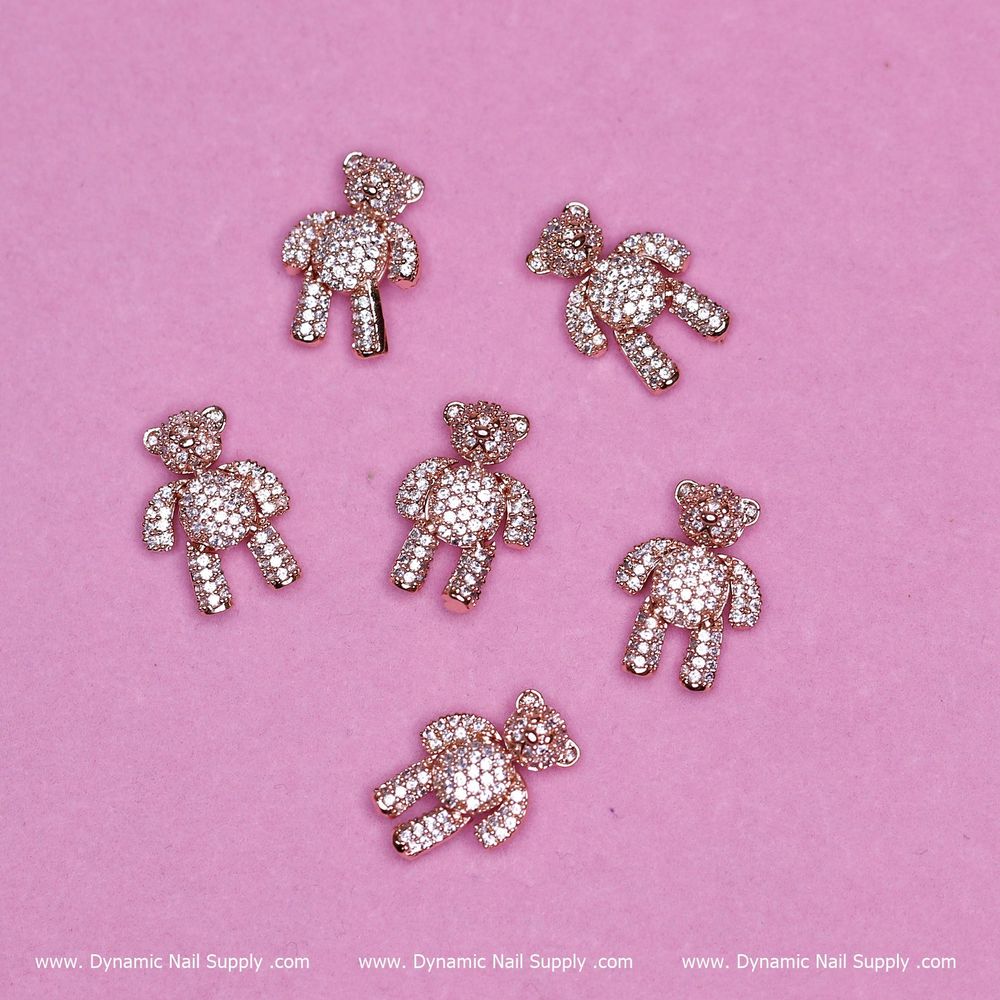 Rose gold teddy bear nail charms - 2