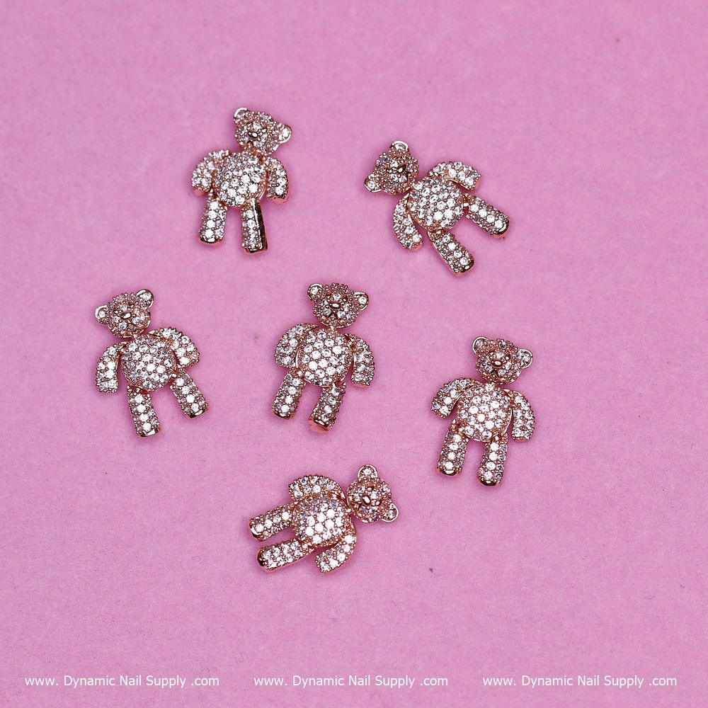 Rose gold teddy bear nail charms - 3
